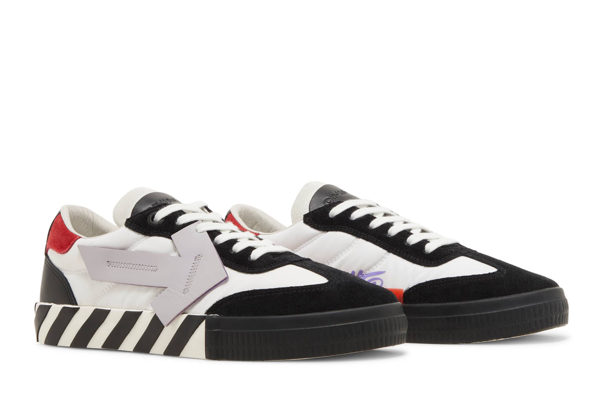 Cheap Off-White Floating Arrow Low Vulc Leather 'Black White Red' OMIA232S23LEA001-1037