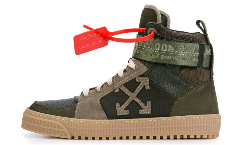 Off-White Industrial Paneled Leather And Suede High-top Sneakers ArmyGreen