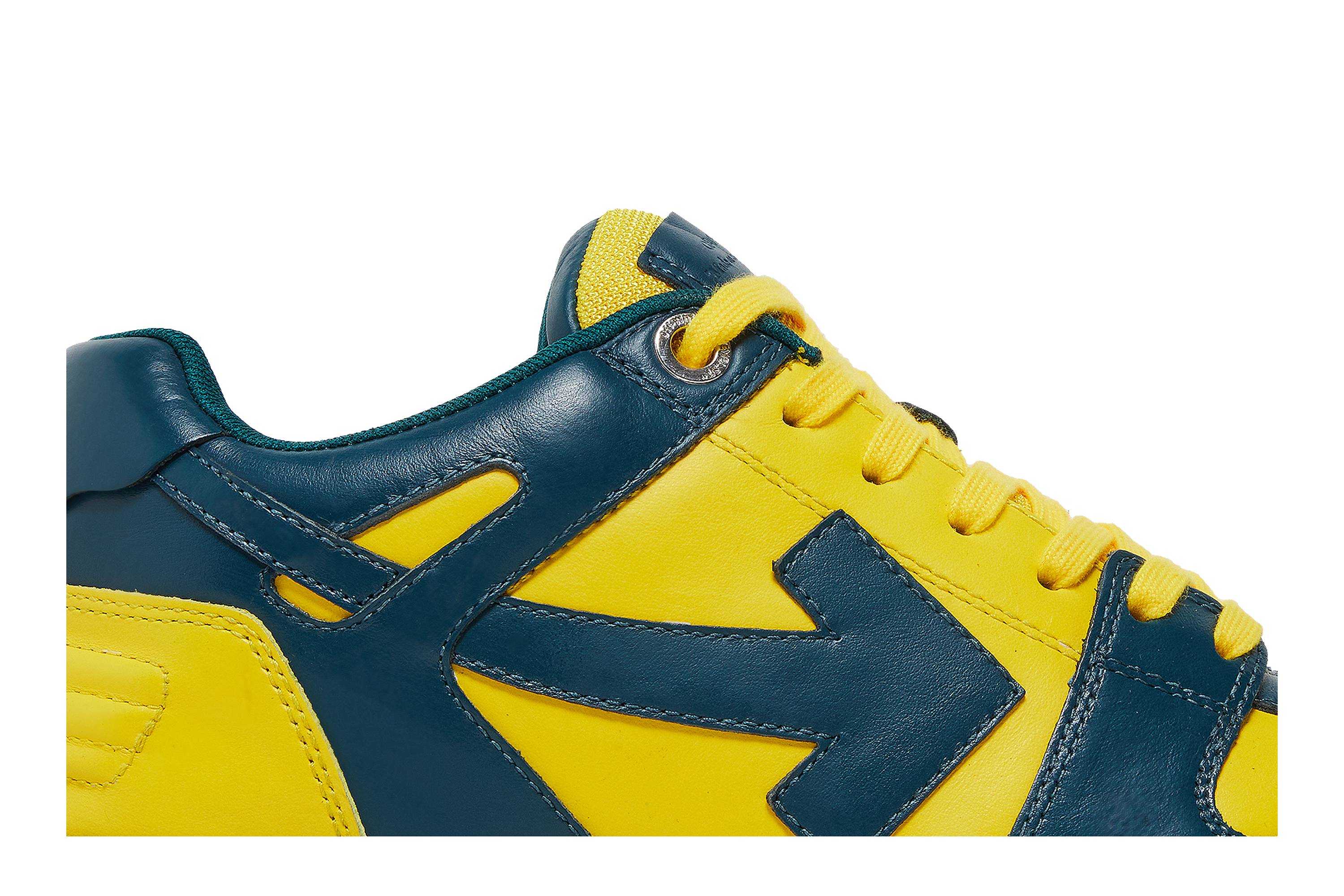 off white blue and yellow shoes