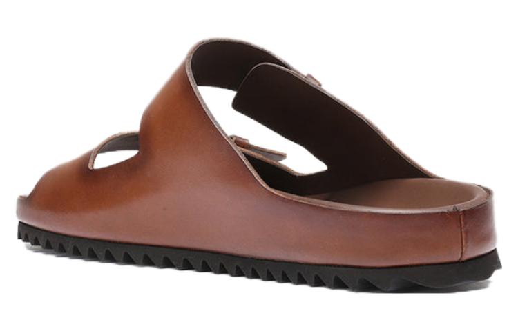 Lookbook 義大利製造 Agorà 皮革露趾圓頭一字拖鞋 男款 棕色