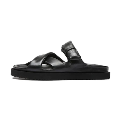 Officine Creative Leather Round Toe Fashion Slide 'Black'