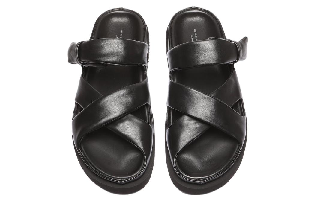 Lookbook 奥菲奇创意黑色圆头皮革时尚凉鞋 OCUCHOA005GUANT1000