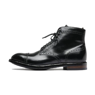 Officine Creative Temple 'Black Leather Round Toe Lace-Up Boots'