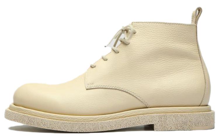 Buy Officine Creative 同色系皮革圓頭系帶短靴 男款 米色