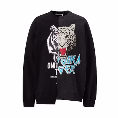 Onitsuka Tiger Animal Print Colorblock Crewneck Sweatshirt Unisex Black/Grey. 2183B054-001