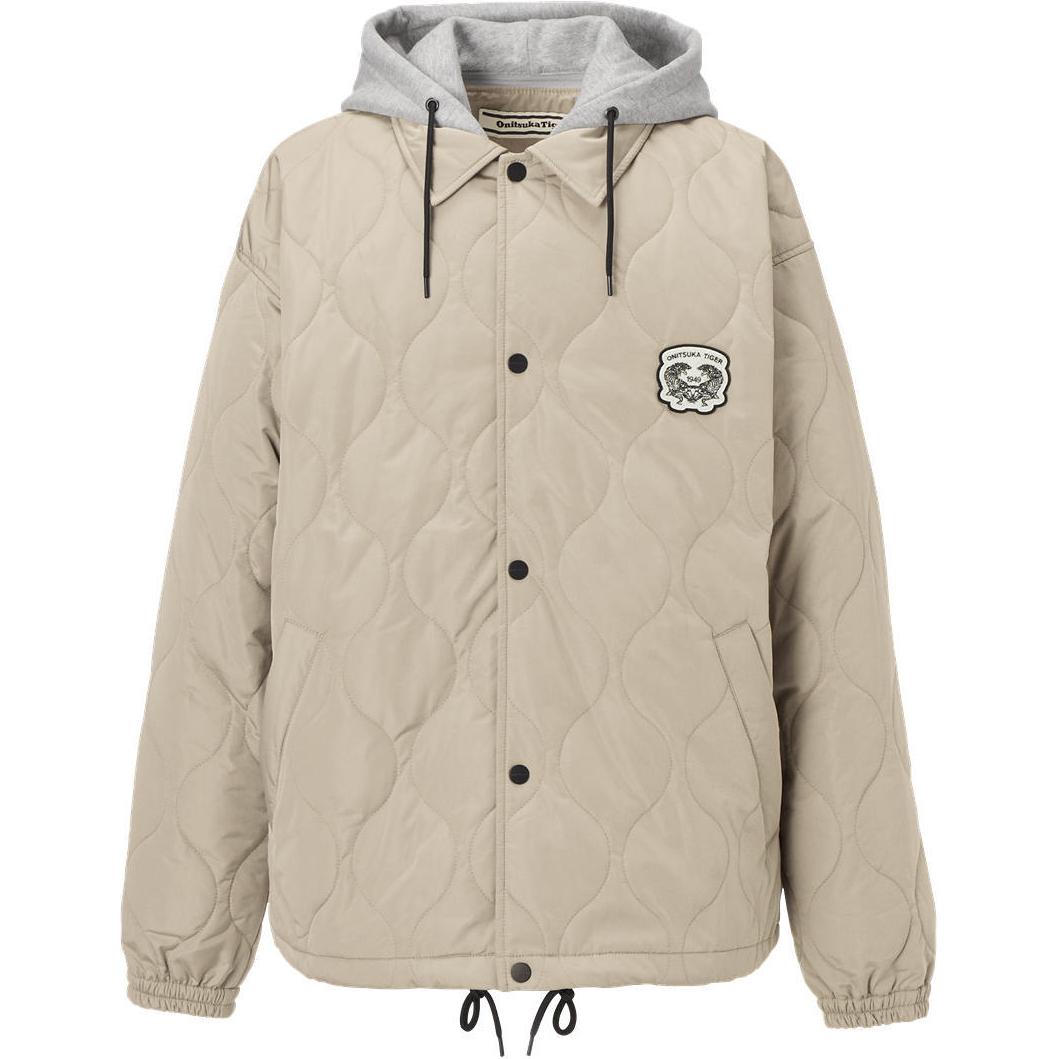 Onitsuka Tiger Beige Quilted Jacket with Badge Design and Single-Breast Closure 2181A844-200
