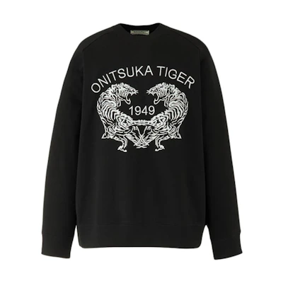 Onitsuka Tiger FW24 SWETA TOP Logo Outdoor Casual Crewneck Sweatshirt Black 2183B406-001