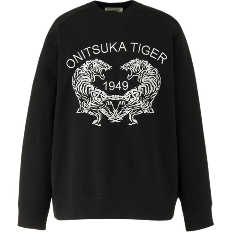 Order Onitsuka Tiger FW24 SWETA TOP Logo Sweatshirt Hitam Crewneck Kasual Outdoor 2183B406-001
