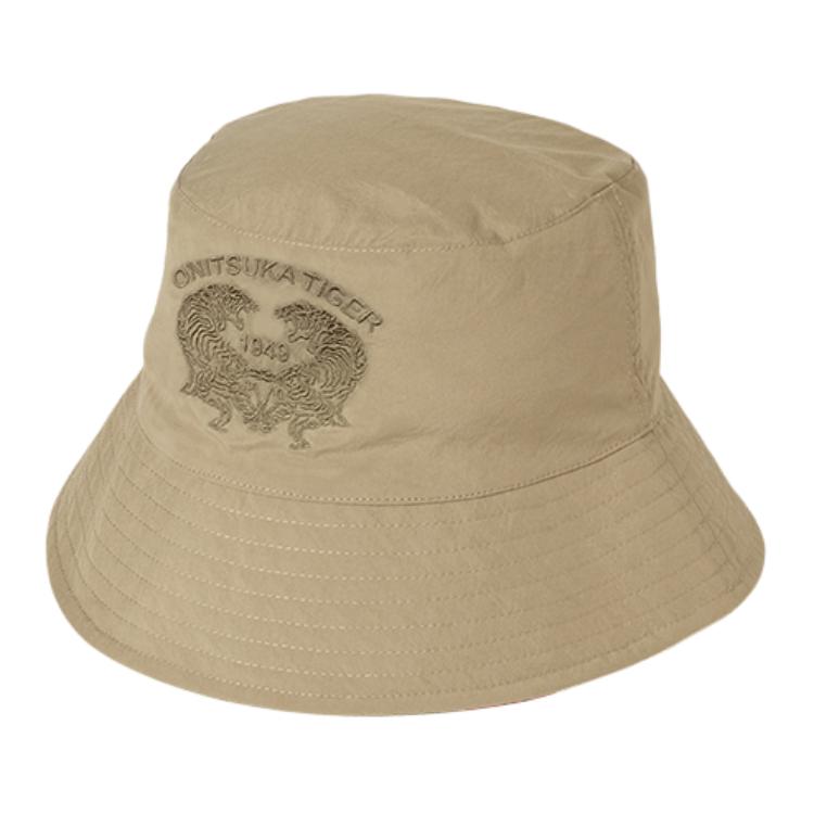 Onitsuka Tiger Logo Polyester Bucket Hat Unisex Couple Style Khaki/Black. 3183B029-250