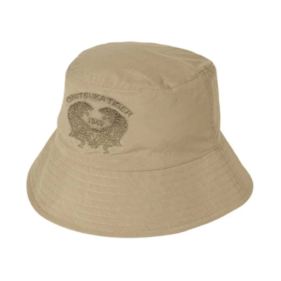 Onitsuka Tiger Logo Polyester Bucket Hat Unisex Couple Style Khaki/Black. 3183B029-250