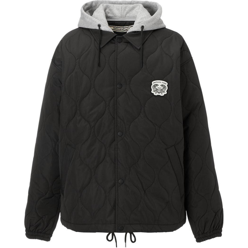 Onitsuka Tiger Quilted Hoodie Jacket Black - Casual Two-in-One Design 2181A844-001