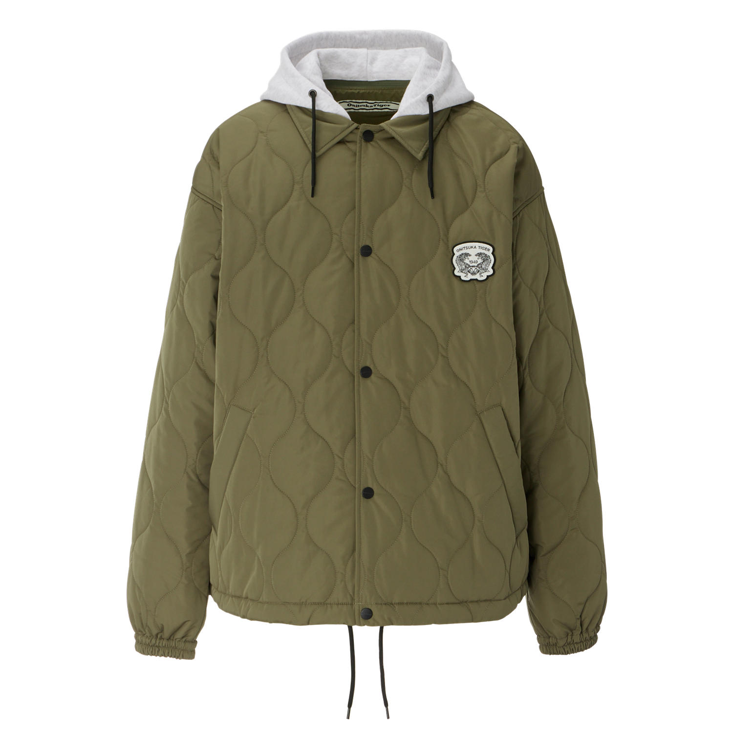 Onitsuka Tiger Quilted Khaki Hooded Jacket Unisex Casual Coat 2183B416-300