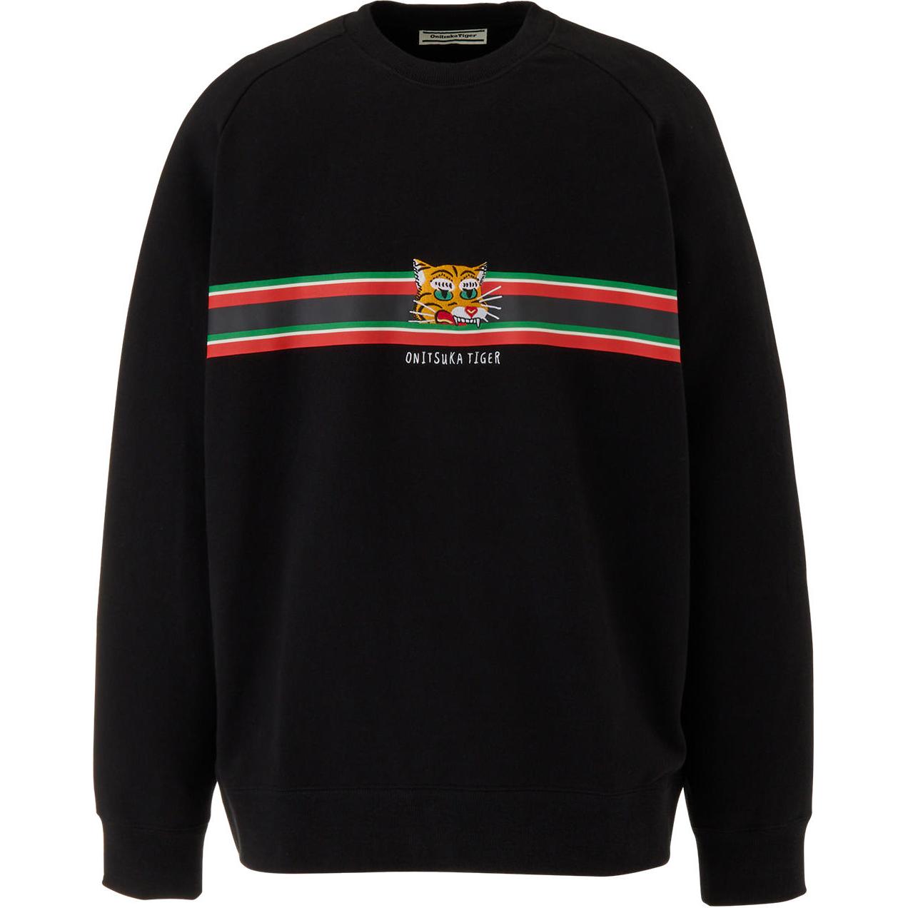 Onitsuka Tiger Sweat Top Cartoon Stripe Crewneck Pullover Black Unisex 2183B378-001
