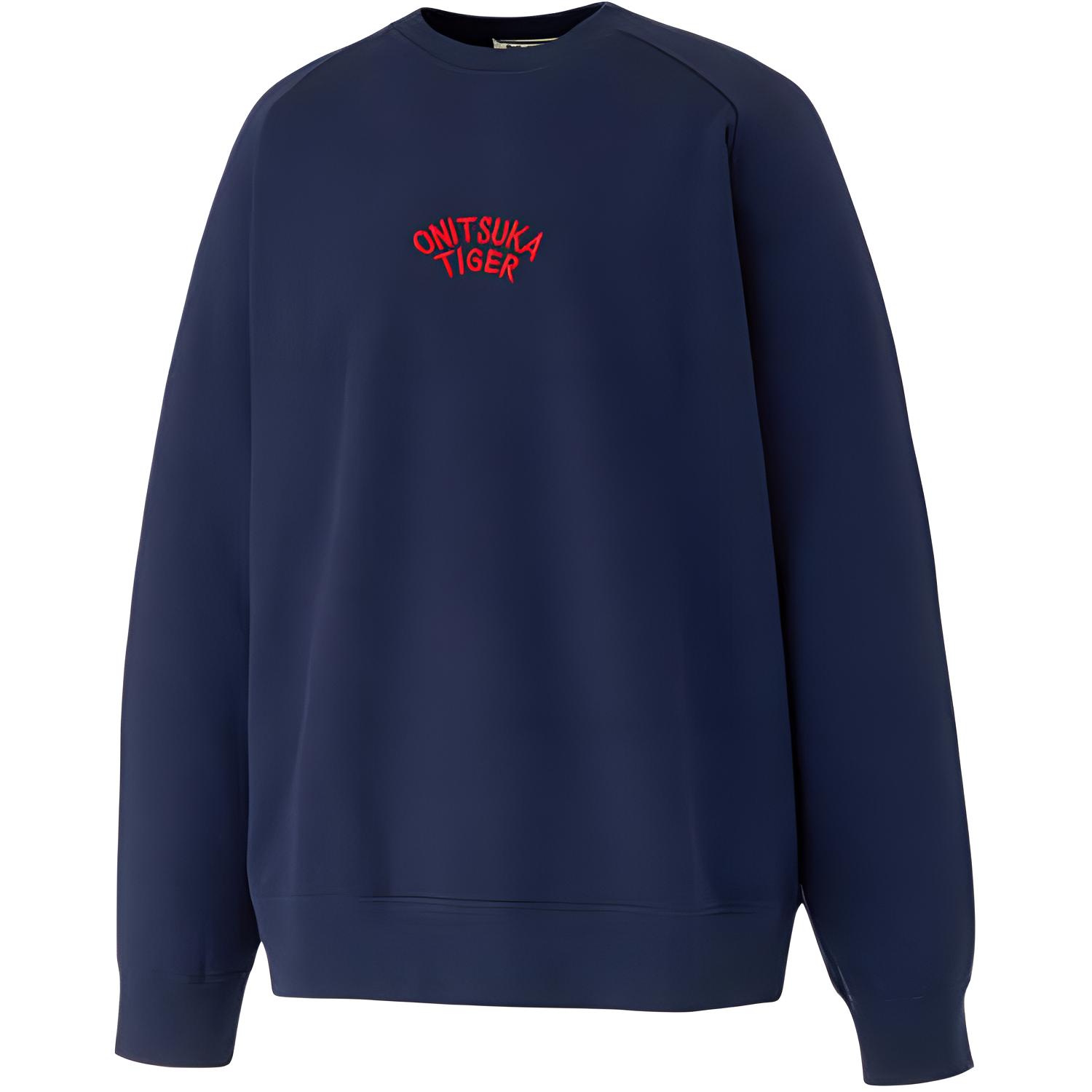 Onitsuka Tiger Sweat Top Unisex Pullover Navy/Red Fashion Sweatshirt. 2183B165-401