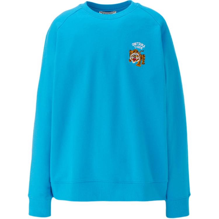 Onitsuka Tiger Unisex Blue Solid Color Crewneck Oversized Long Sleeve Sweatshirt 2183B183-301