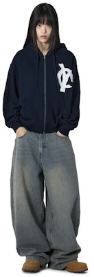 Openyard (Oy) Logo Patch Zip-Up Hoodie - Navy OYBDF1SW108NA Lookbook Openyard (Oy) Logo Patch Zip-Up Hoodie - Navy OYBDF1SW108NA