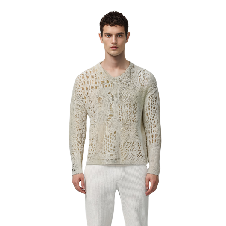 Details for OUR LEGACY Beige Sweater Rajut V-Neck dengan Manset Rib. M4233VCB