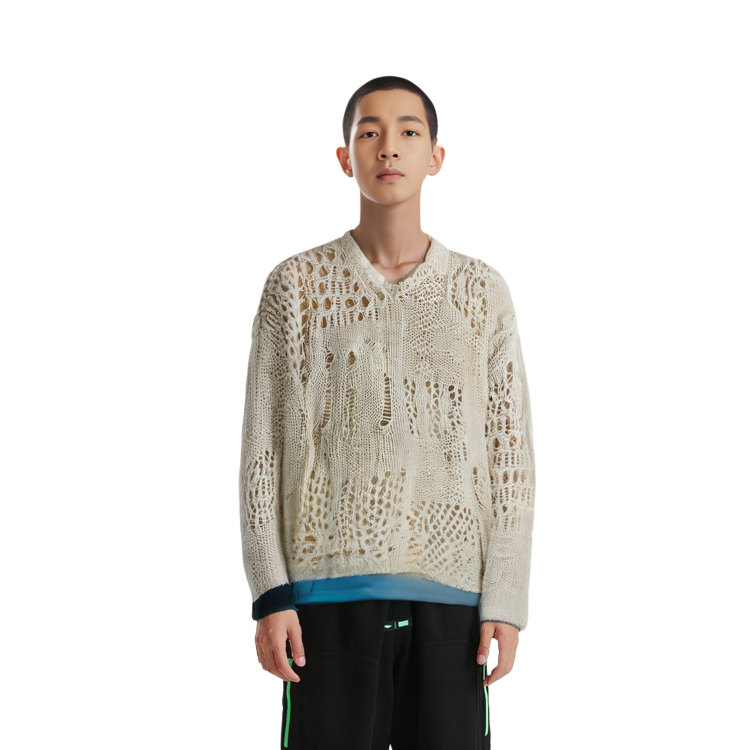 Sizing OUR LEGACY Beige Sweater Rajut V-Neck dengan Manset Rib. M4233VCB