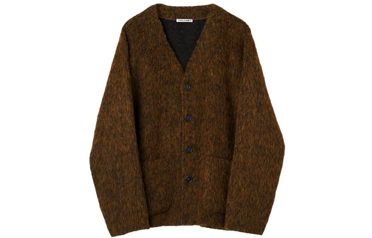 OUR LEGACY  Brown Logo V-Neck Wool Cardigan Sweater M4213CRM