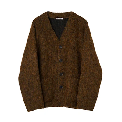 OUR LEGACY Brown Logo V-Neck Wool Cardigan Sweater M4213CRM