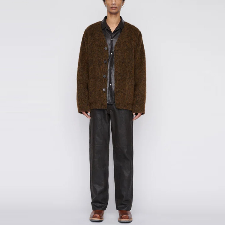 Lookbook OUR LEGACY Cardigan Wool V-Neck Logo Cokelat M4213CRM