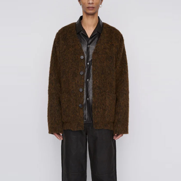 Shop OUR LEGACY Cardigan Wool V-Neck Logo Cokelat M4213CRM