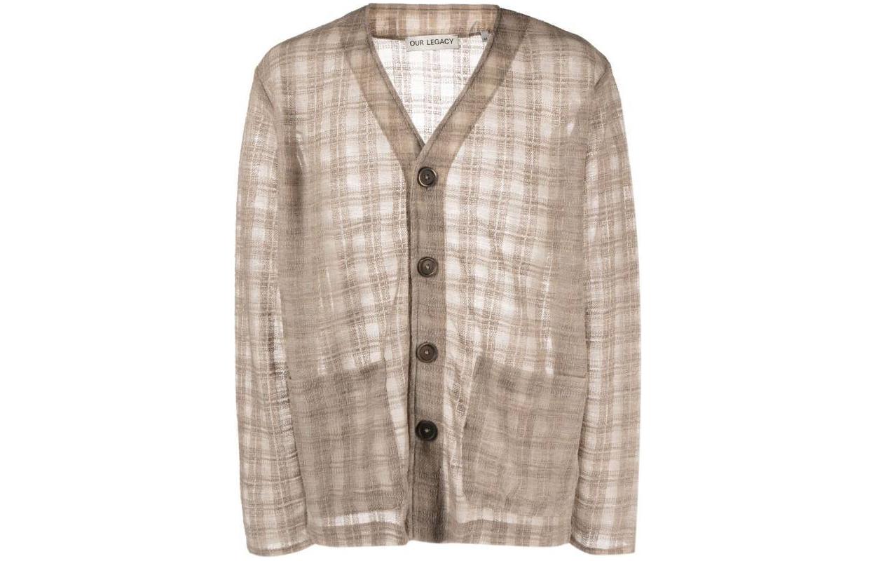 OUR LEGACY  Checkered V-Neck Button-Up Long Sleeve Shirt Brown M2236CG