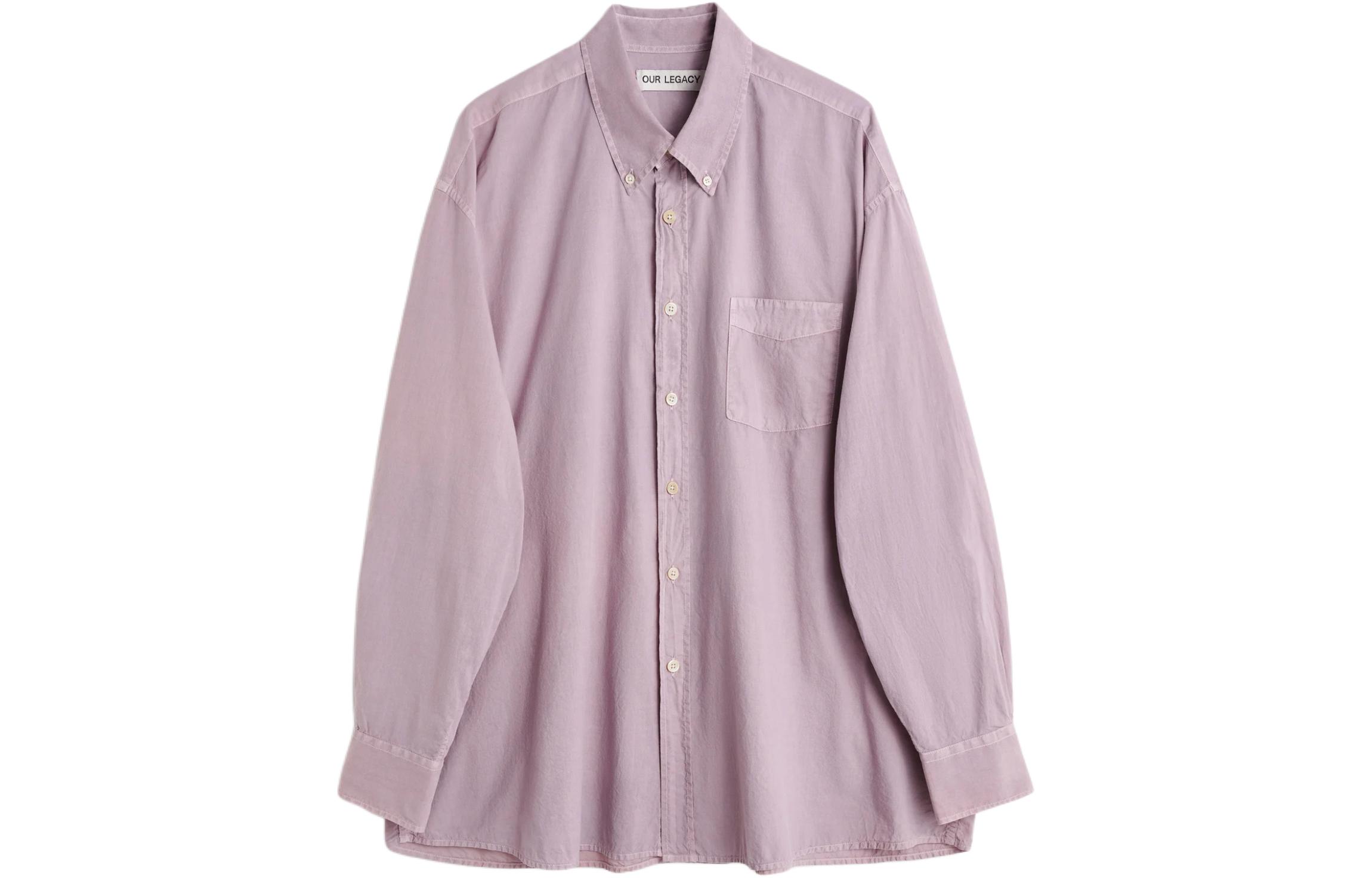 OUR LEGACY  Loose Fit Curved Hem Long Sleeve Shirt Gray Purple M2242BDL