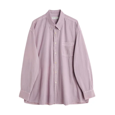OUR LEGACY Loose Fit Curved Hem Long Sleeve Shirt Gray Purple M2242BDL