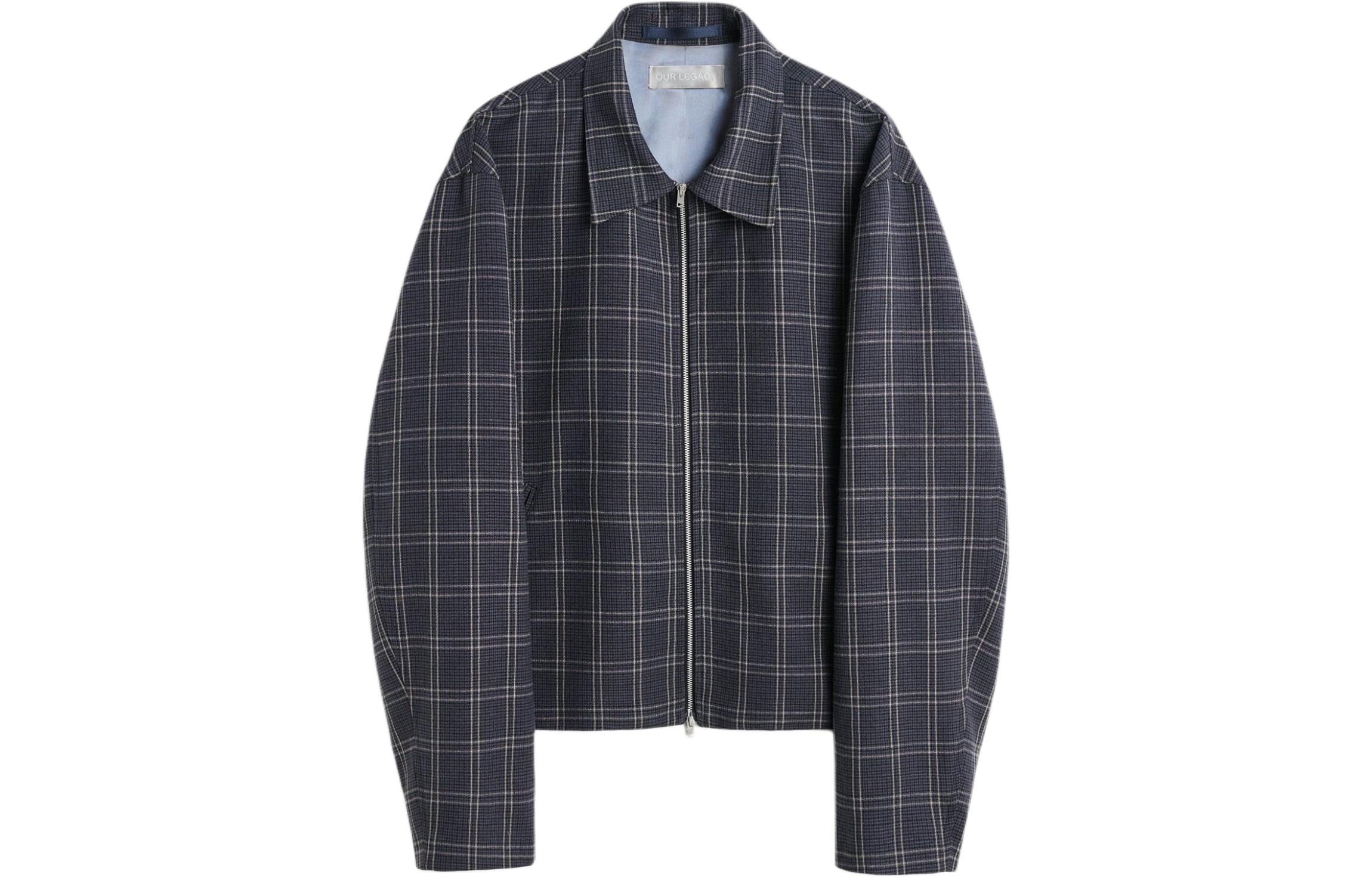 Our Legacy Barn Style Plaid Zip-Up Collar Jacket Navy Blue M2240MN