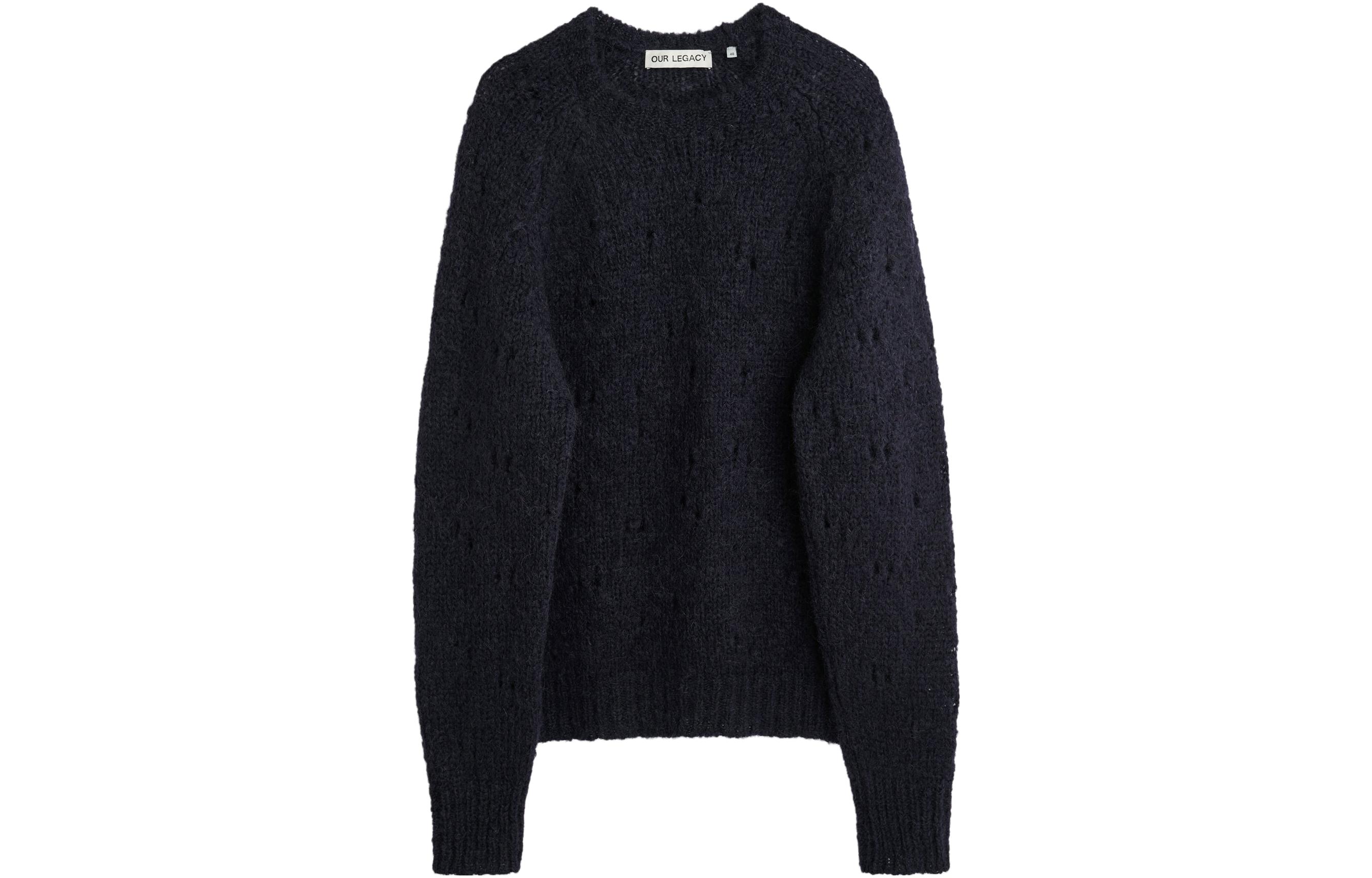 OUR LEGACY Distressed Raglan Sleeve Sweater Navy Blue M4233CN