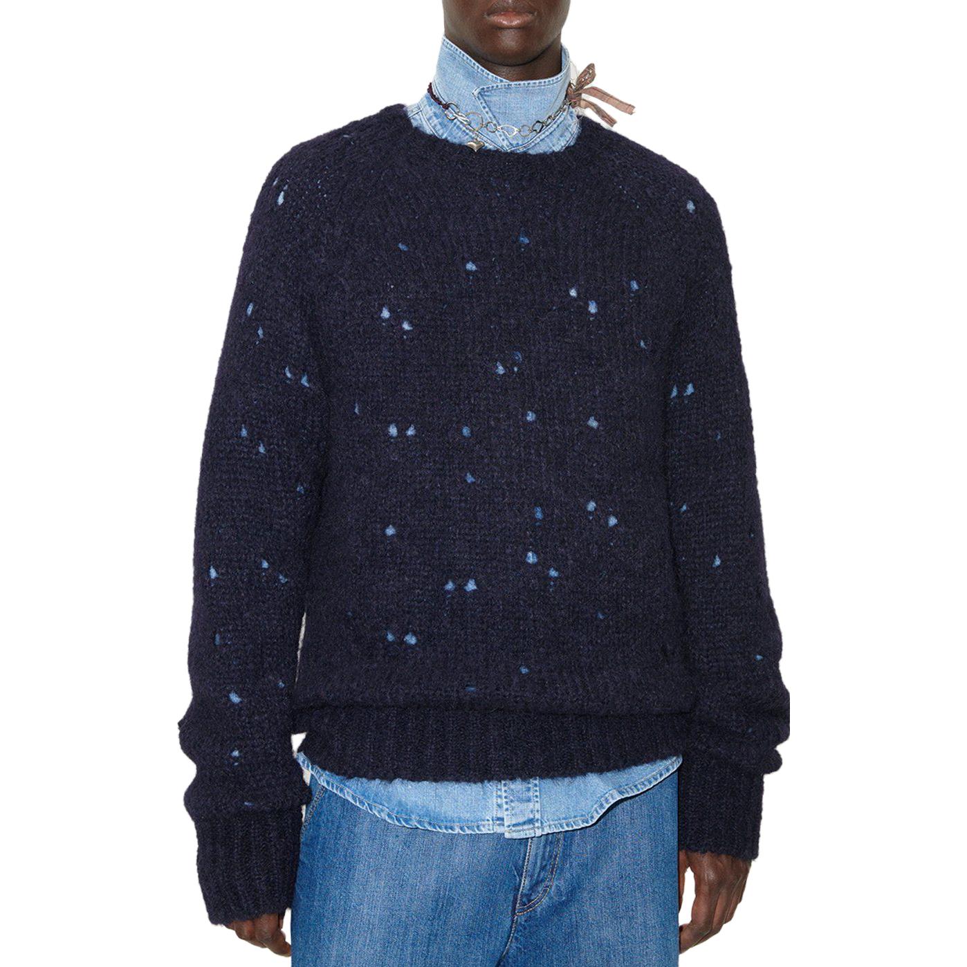 Lookbook OUR LEGACY Suéter Azul Marino de Manga Raglán Desgastado M4233CN