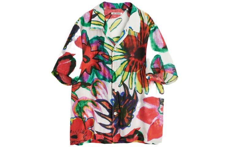 OUR LEGACY FW22 Floral Graffiti Print Loose Short Sleeve Shirt Multicolor Men M2222BM