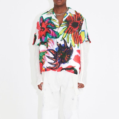 Nuestra Herencia FW22 Camisa Manga Corta Suelta Estampado Floral Graffiti Multicolor Hombre M2222BM Shop Nuestra Herencia FW22 Camisa Manga Corta Suelta Estampado Floral Graffiti Multicolor Hombre M2222BM