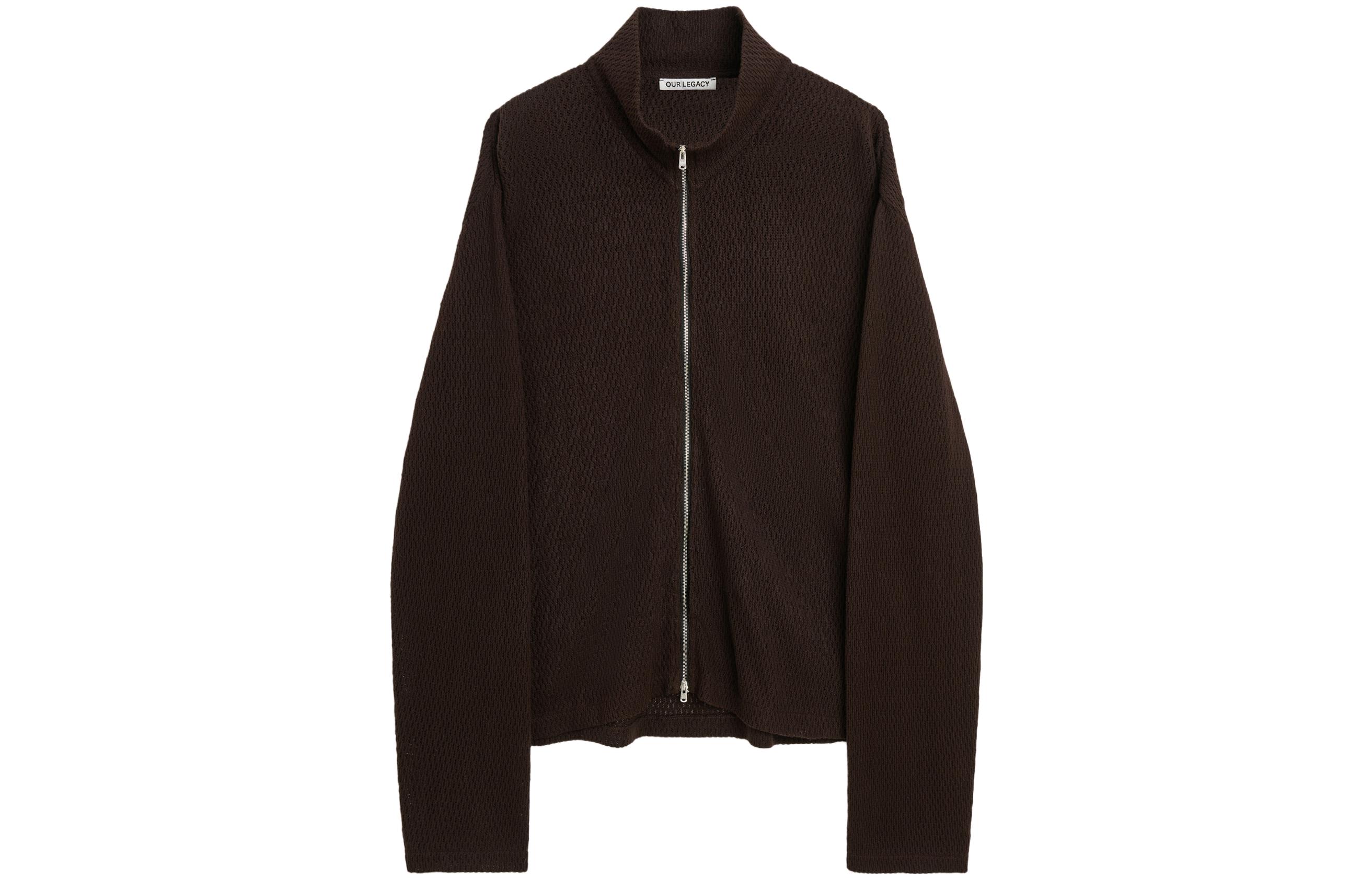 Our Legacy FW22 Zip-Up Cutout High-Collar Jacket Brown Menswear M4226SBC