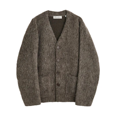 OUR LEGACY FW23 Loose Fit V-Neck Knit Cardigan in Moiré Grey. M4236CM