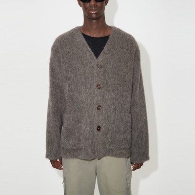 OUR LEGACY FW23 Loose Fit V-Neck Knit Cardigan Warna Moiré Grey. M4236CM Details for OUR LEGACY FW23 Loose Fit V-Neck Knit Cardigan Warna Moiré Grey. M4236CM