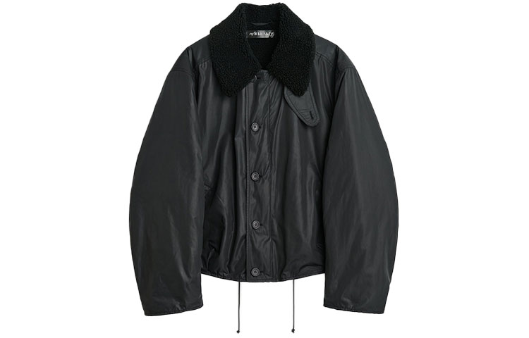 Our Legacy FW23 Black Short Loose Jacket with Fur Collar Design M4231GB