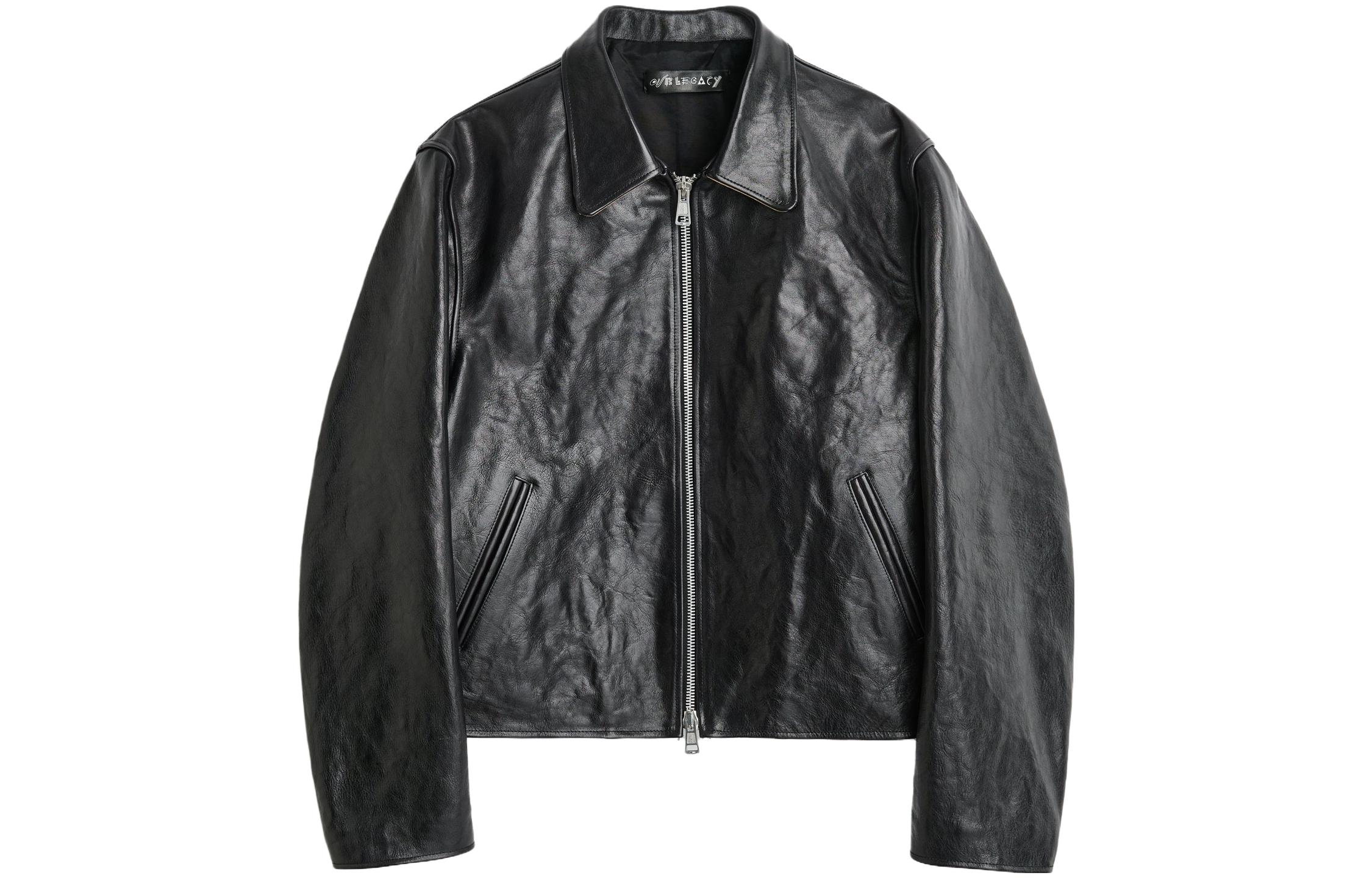 OUR LEGACY FW23 Glossy Leather Short Jacket with Double Zipper  Black M4239MTD