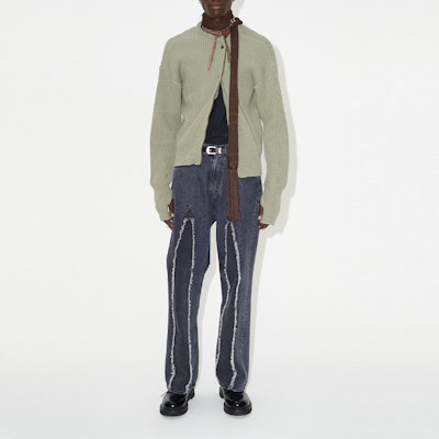 OUR LEGACY FW23 綠色實心羅紋針織開衫 M4233WM Lookbook OUR LEGACY FW23 綠色實心羅紋針織開衫 M4233WM