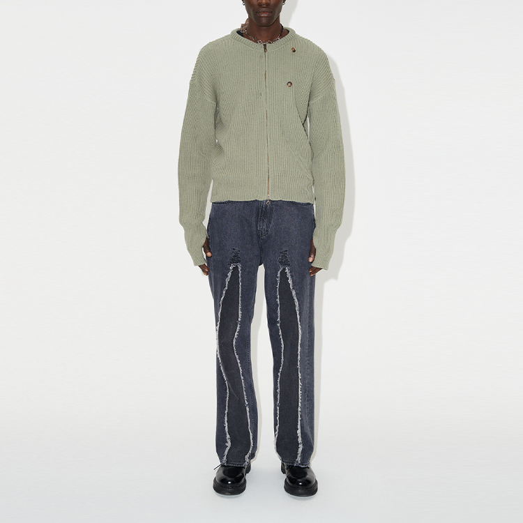 Shop OUR LEGACY FW23 綠色實心羅紋針織開衫 M4233WM