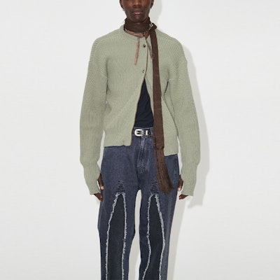 OUR LEGACY FW23 綠色實心羅紋針織開衫 M4233WM Details for OUR LEGACY FW23 綠色實心羅紋針織開衫 M4233WM