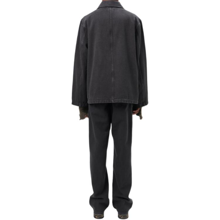 Shop OUR LEGACY FW24 Chaqueta Duffle Estilo Granja 4 Bolsillos Lona Gris Negro M4241UA