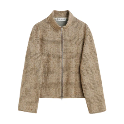 OUR LEGACY FW24 Beige Plaid Relaxed Cropped Long Sleeve Polo Shirt M4243SB