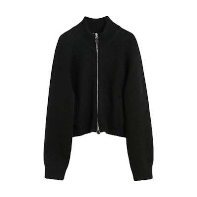 OUR LEGACY FW24 Black Knit Sweater with Ribbed Raglan and Double Zipper M4243UJ