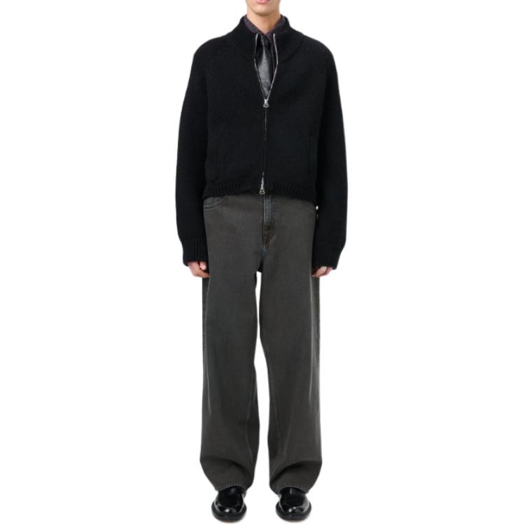 Lookbook OUR LEGACY FW24 Sweater Hitam Knit Ribbed Raglan dengan Double Zipper. M4243UJ