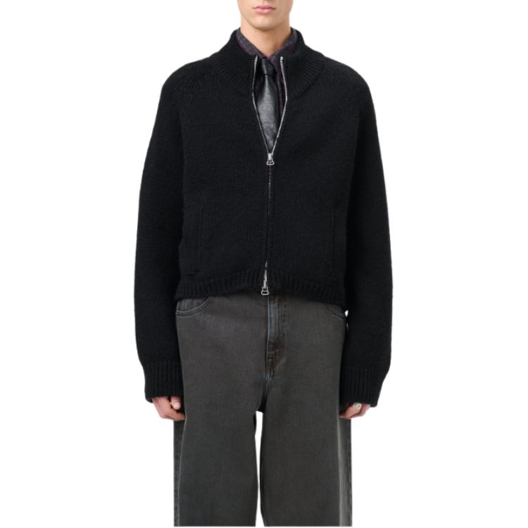 Shop OUR LEGACY FW24 Sweater Hitam Knit Ribbed Raglan dengan Double Zipper. M4243UJ