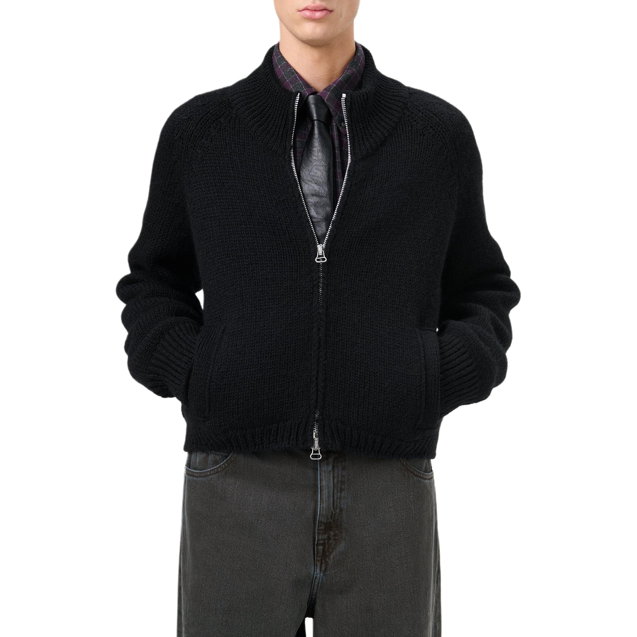 Purchase OUR LEGACY FW24 Sweater Hitam Knit Ribbed Raglan dengan Double Zipper. M4243UJ