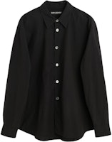 OUR LEGACY FW24 Black Long Sleeve Shirt with Pearl Button and Curved Hem M4242BLP OUR LEGACY FW24 Black Long Sleeve Shirt with Pearl Button and Curved Hem M4242BLP