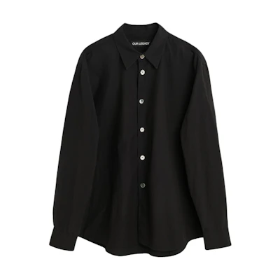OUR LEGACY FW24 Black Long Sleeve Shirt with Pearl Button and Curved Hem M4242BLP